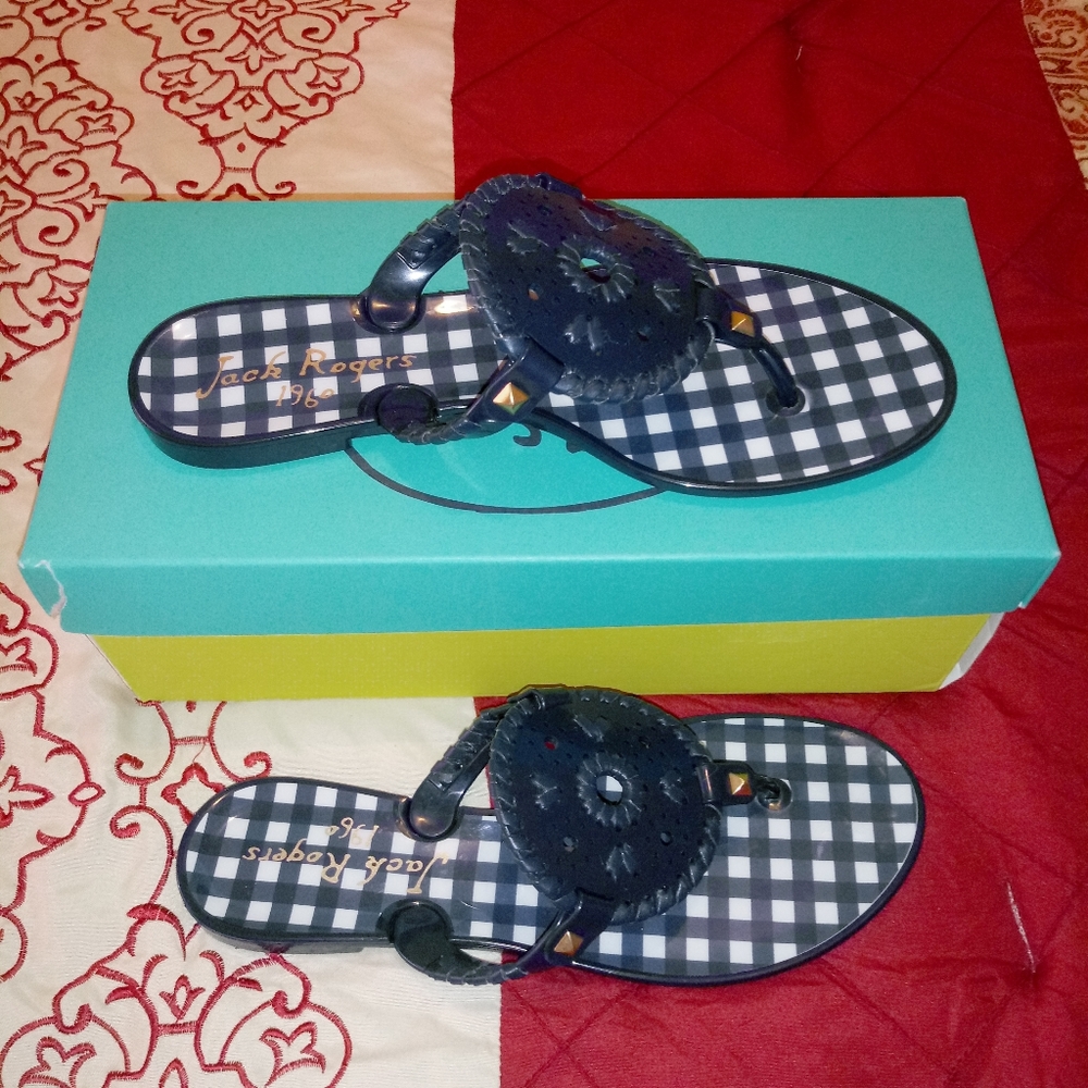 Jack Rogers Gingham Georgica Jelly Sandal - Picture 1 of 8